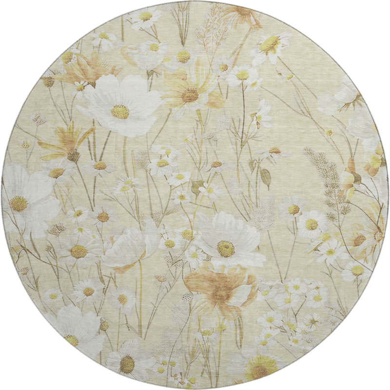 Premium Machine Washable Elize AMF1500 Floral Rug, Round 8'