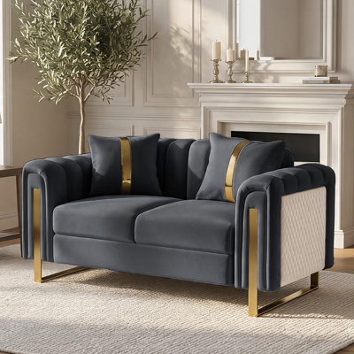 67" Gradient Velvet Luxury Loveseat with Gold Accent Arms