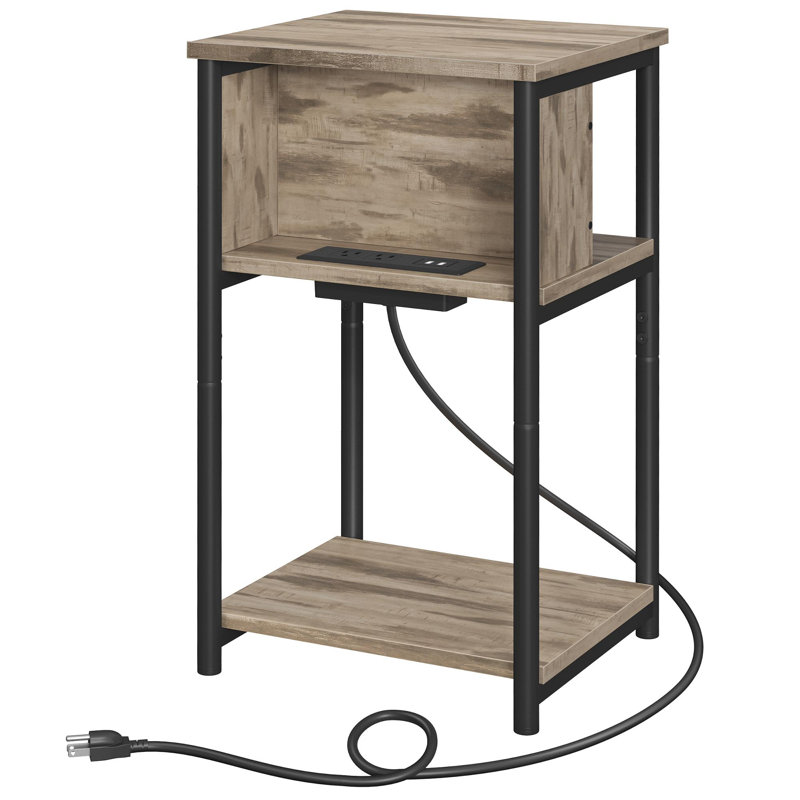 Side Table With Charging Station, Camel Brown
