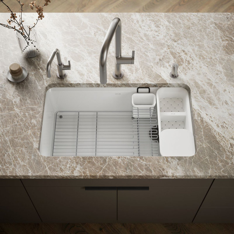 Riverby 33" x 22" x 9-5/8" Under-Mount Single-Bowl Kitchen Sink with Accessories, White