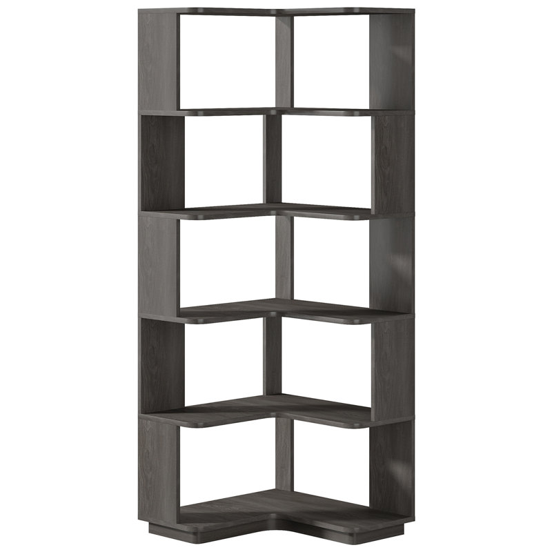64.96" Tall 6 Tier Corner Bookshelf, Gray