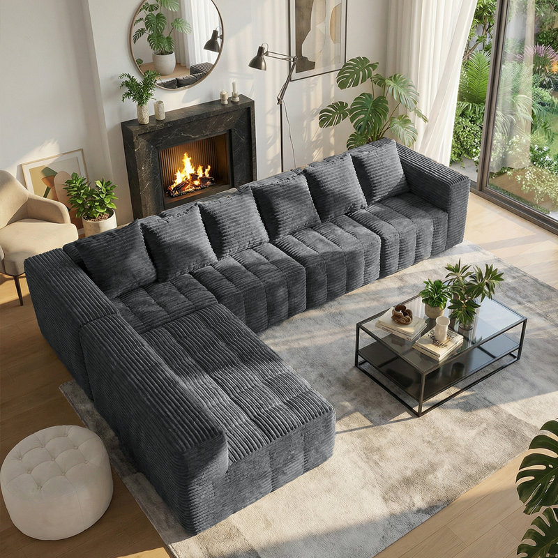 Canapé modulaire en velours côtelé moderne et luxueux Modern, Gris