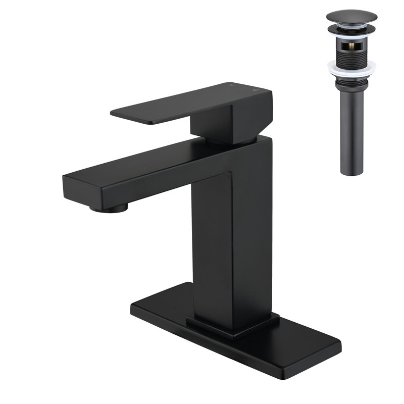 Single Handle Bathroom Sink Faucet with Pop-Up Drain (with Overflow), Matte Black