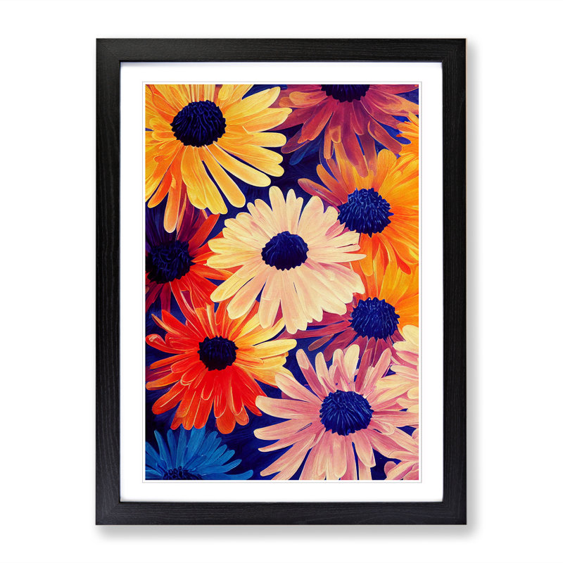 Chrysanthemum Flower Splatter - Single Picture Frame Print, 34cm H x 25cm W, Walnut Framed