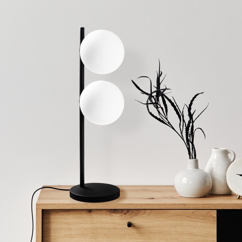 Modern Black Table Lamp with Metal Body, 7.5 x 7.1 x 22.8 inches | 18 cm Base Plate, 78.7-inch Cable, On/Off Switch | Dual E14 Socket (Max 40W) | Sleek Design for Home & Office, IP20 Rated