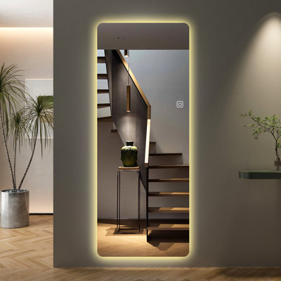 Grand grand miroir pleine longueur avec lumières 65 x 21 po - Effet doux, bande cachée, éclat, luminosité réglable, coins arrondis éclairés argentés de 65 po x 22 po, film imperméable fixé, longue durée de vie