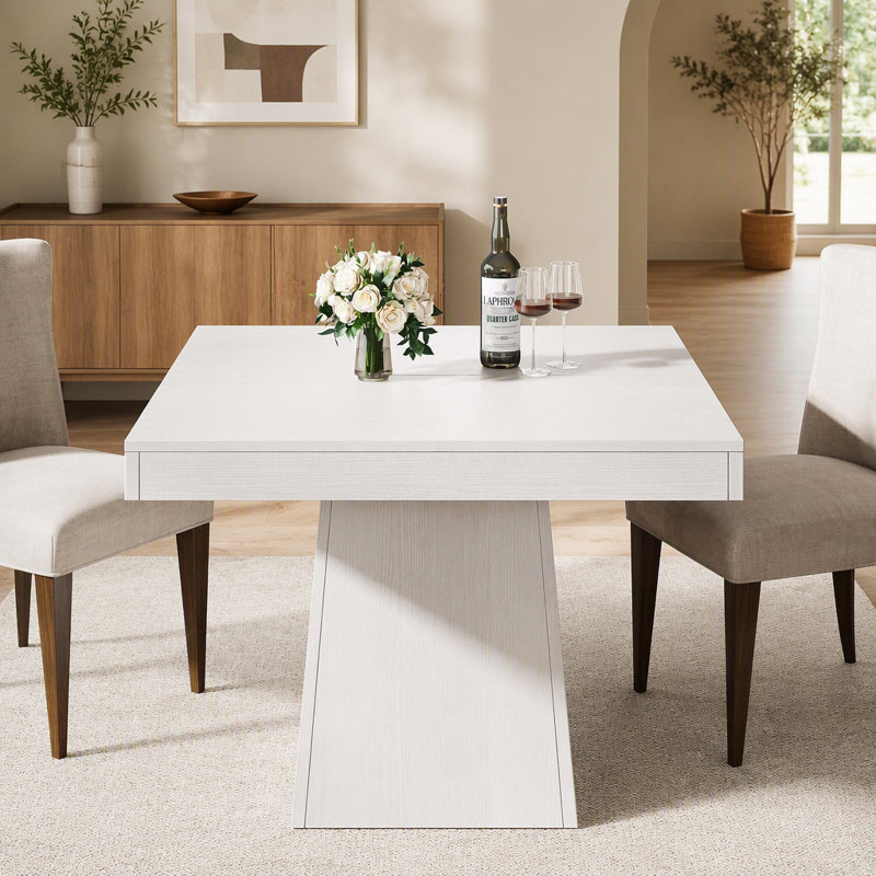 Table de salle à manger carrée de style campagnard de 80 cm pour 4 personnes, petite table de cuisine avec plateau de 10 cm d'épaisseur et pied central, idéale pour les petits bureaux.