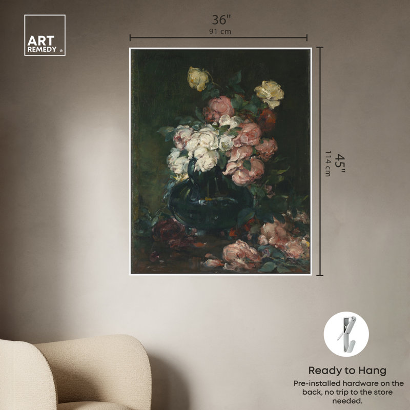 Roses, art mural Roses par Walter Shirlaw, Cadre blanc, H 46 po x l 37 po