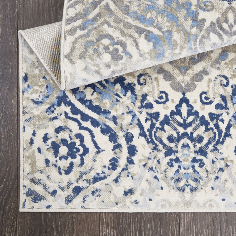 Tapis ivoire / bleu Rondo, Rectangle 4 pi x 5 pi 4 po