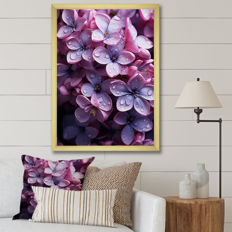 «Flowers Whispering Lilacs» sur impression sur toile, Encadrement doré, H 20 po x l 12 po x P 1 po