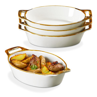 Au Gratin Baking Dish, Ceramic Oval Baking Dishes With Handles, 20 Oz Small Casserole Dishes For Oven, Single Serving Dishes For 1-2 People, Set Of 4, Brown