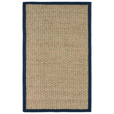 Tapis naturel / bleu en lattes de bambou / bleu marine
