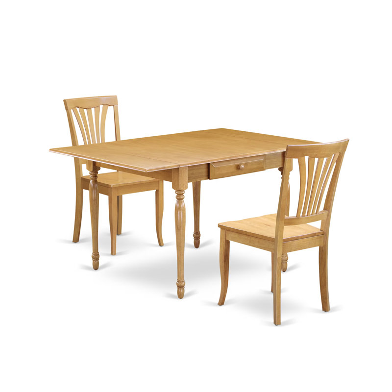L'ensemble de table de salle à manger 3 pièces contient une table de cuisine rectangulaire avec Dropleaf et 2 chaises de salle à manger, 36 x 54 pouces, chêne