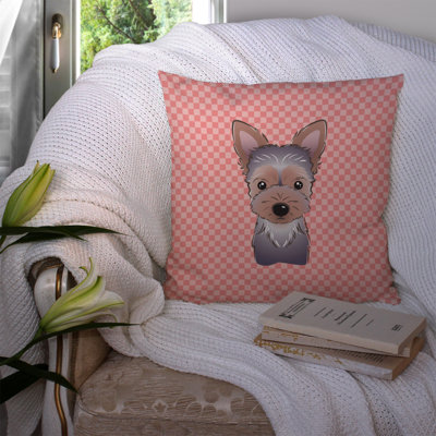 Coussin décoratif intérieur/extérieur yorkie chiot damier