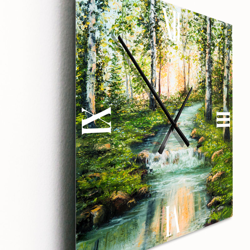 Horloge murale rivière à travers forêt de bouleaux, Petit