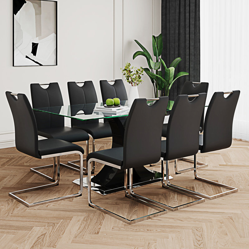 Table de salle à manger Willaim, Gris anthracite / Argent, 7, Noir / argenté