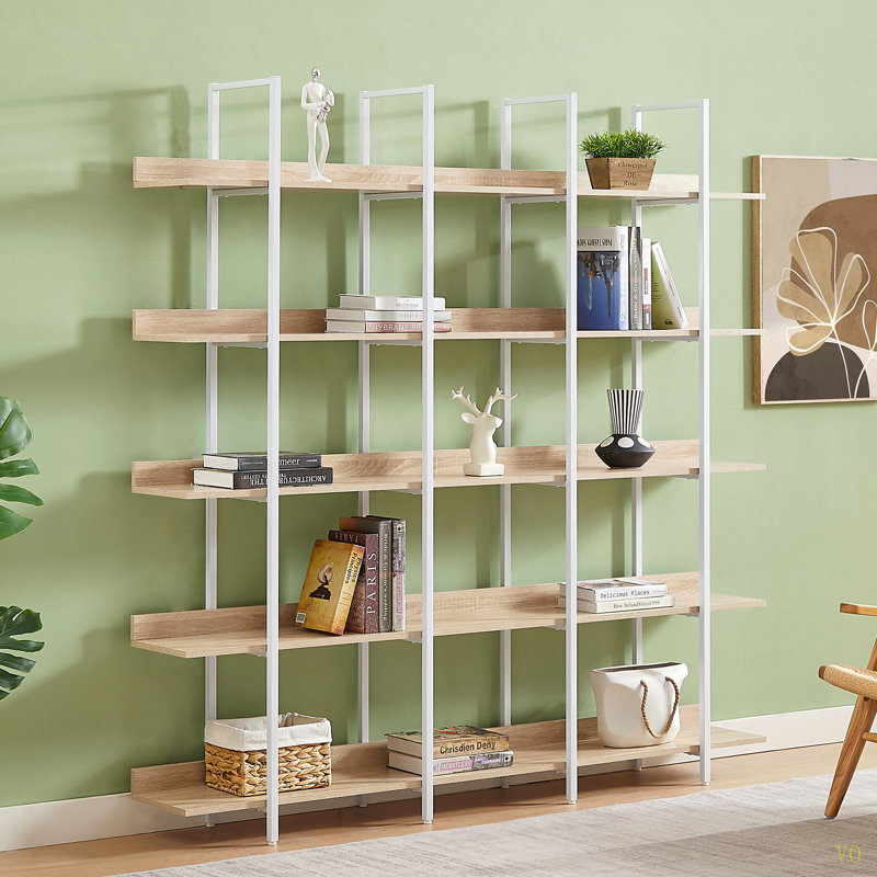 Bibliothèque à 5 niveaux pour bureau à domicile, H 70,9 po x l 70,9 po x P 11,8 po, Chêne / Blanc