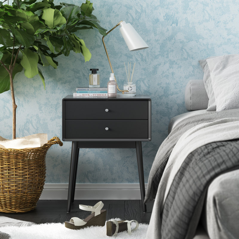 Table de chevet moderne avec 2 tiroirs de rangement Stephanie Elle Decor Mid-Century, Noir