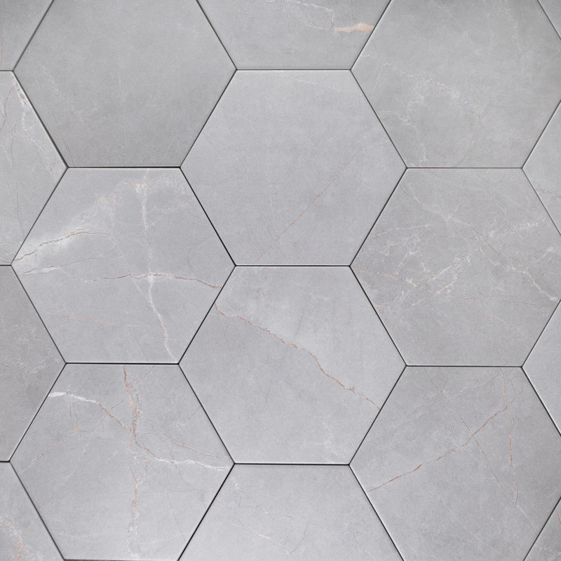 Elegance Hexagon 7.7 in. x 8.9 in. Matte Porcelain Marble look Floor and Wall Tile, Gray