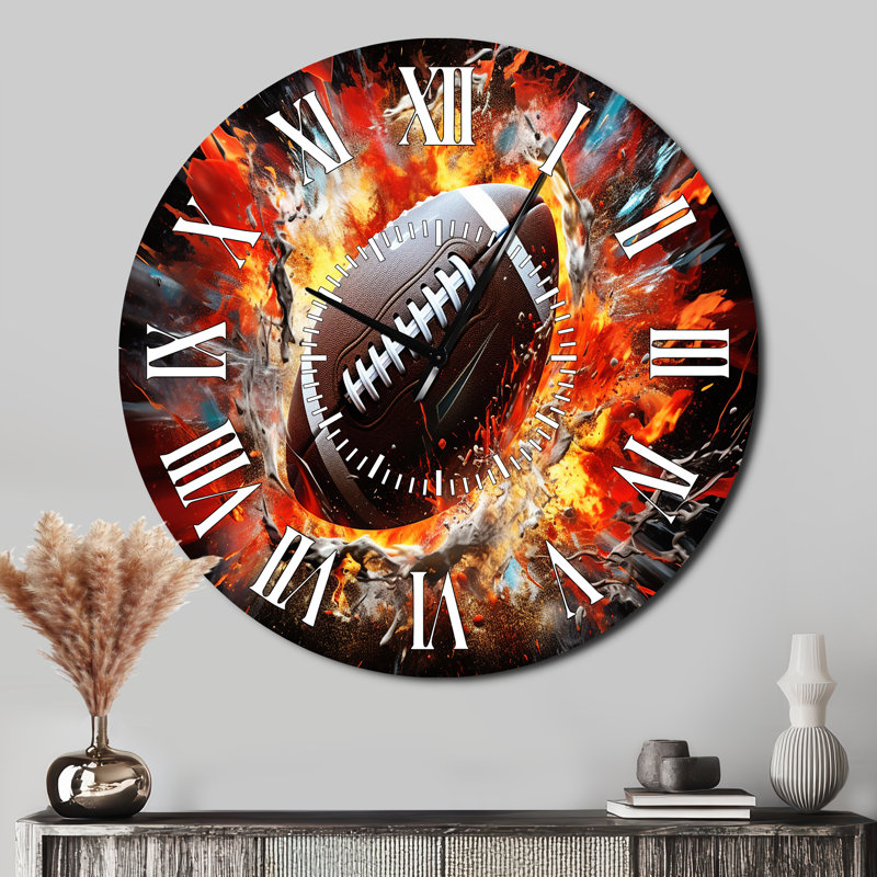 Horloge murale rouge avec ballon de football rouge, Surdimensionné