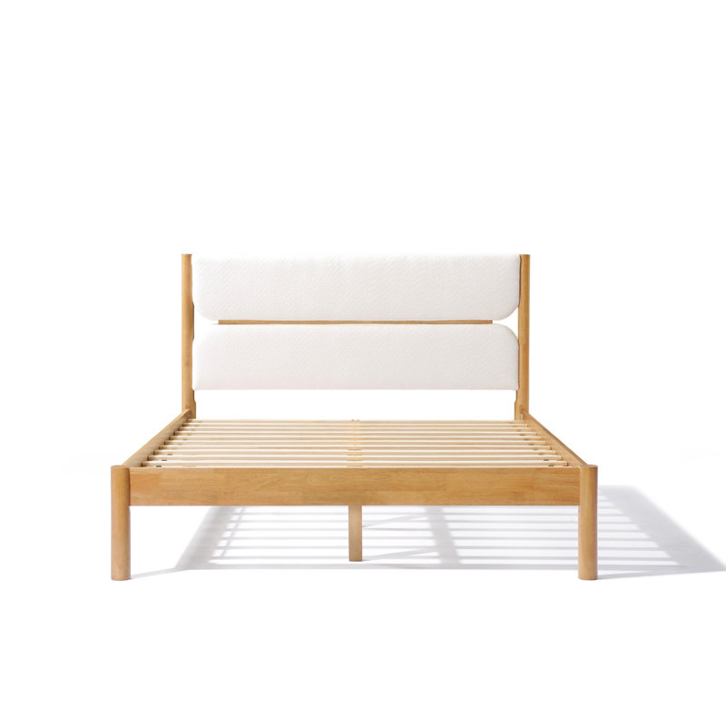 Upholstered Panels with Natural Rubber Wood Frame Platform Bed, Queen