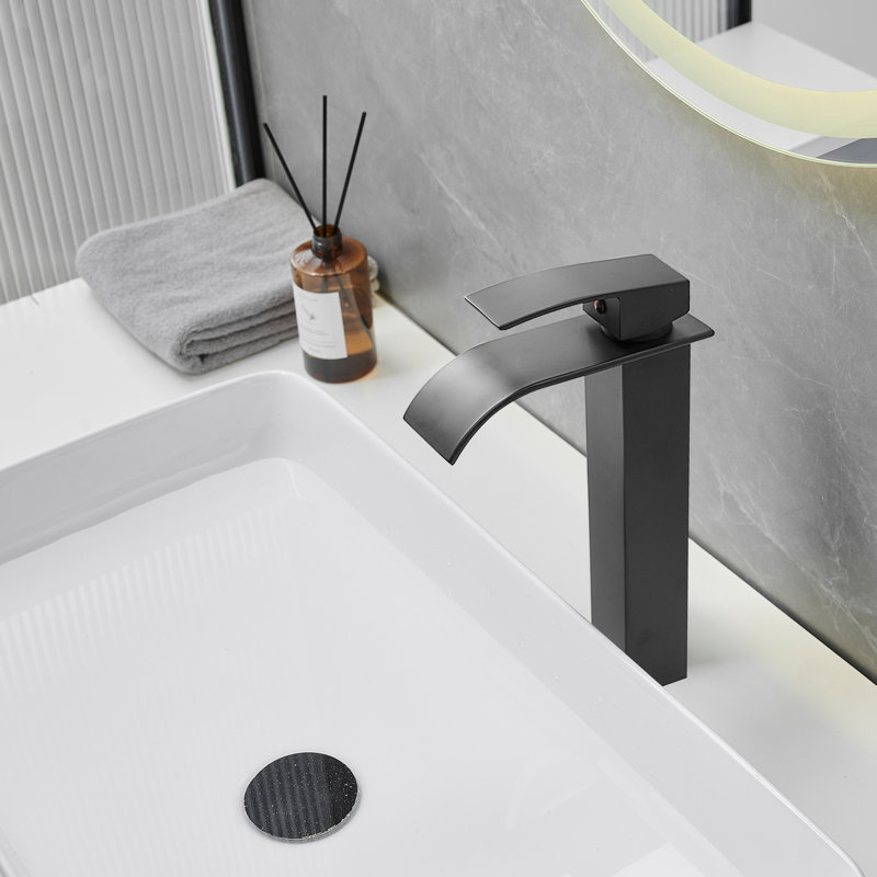 Waterfall Single Hole Single Handle Bathroom Vessel Sink Faucet, Matte Black