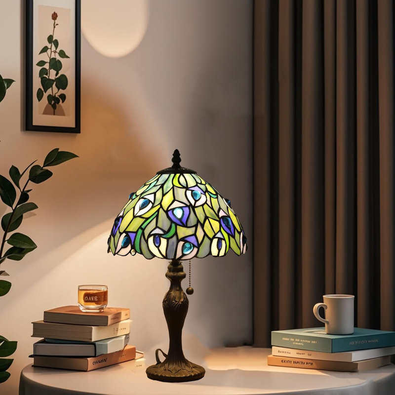 Handmade Tiffany Stained Glass Table Lamp With LED Bulb For Living Room, Bedroom, Or Office - Art Nouveau Design With 3 Color Temperatures
