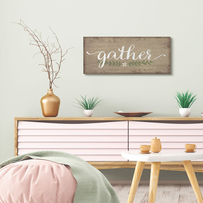 " Gather Textured Family Word ", Wrapped Canvas, 13" H x 30" W x 1.5" D