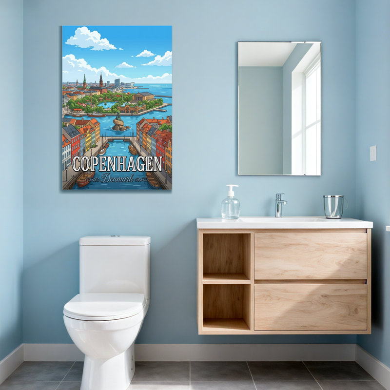 Paysages pittoresques et urbains Copenhague avec ses canaux et ses bâtiments colorés, H 18 po x l 12 po