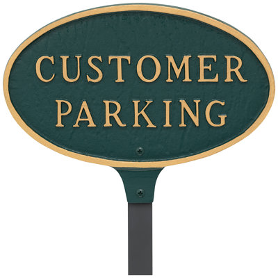 6" x 10" Small Oval Customer Parking Statement Plaque Sign with Lawn Stake - Green/Gold