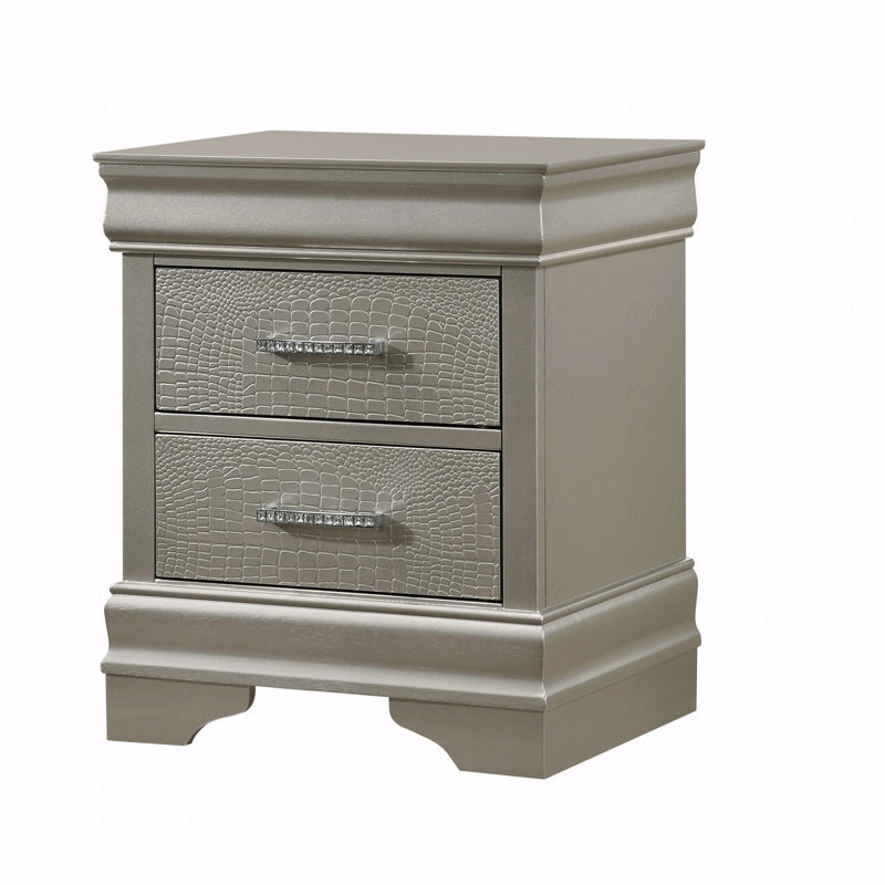 1pièce de chambre à coucher moderne à deux tiroirs de style glamour avec finition champagne et bois massif en cristal de style crocodile touffeté