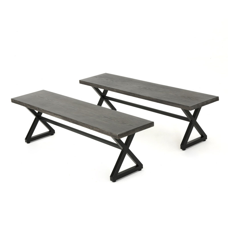 Bancs d'extérieur en aluminium avec structure en acier, ensemble de 2 pièces
