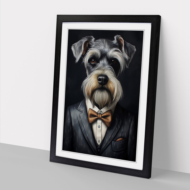 Schnauzer in a Suit Painting No.6 - Framed Print, 34cm H x 25cm W x 2cm D, Black 