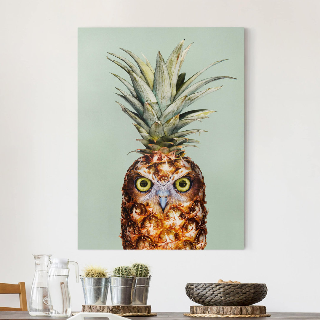 Leinwandbild Ananas mit Eule von Jonas Loose