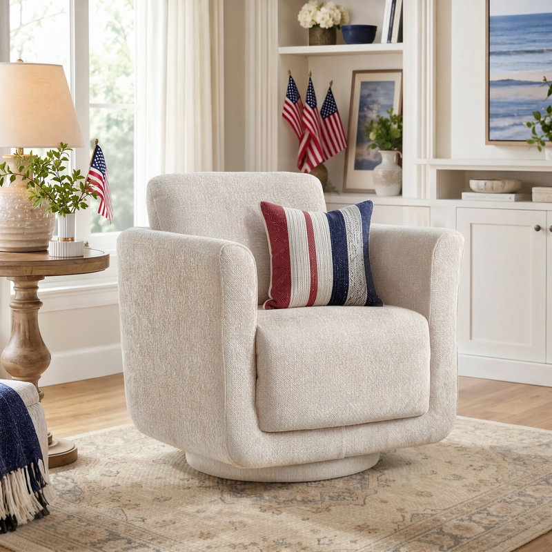 Joie Upholstered Swivel Chair, Soft Ecru Performance Chenille