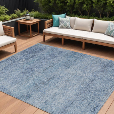 Tapis intérieur lavable abstrait bleu et ivoire 9 pi x 12 pi