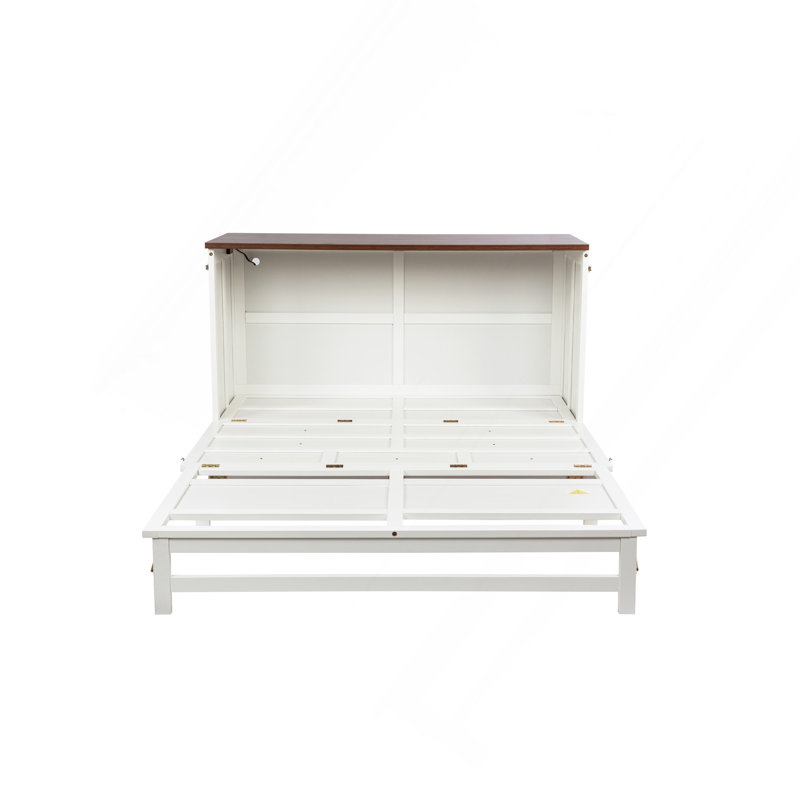 Armoire pour grand lit escamotable Murphy avec tiroir de rangement et station de charge, port USB, cadre de lit escamotable en pin massif pour bureau à domicile, studio ou chambre d'amis