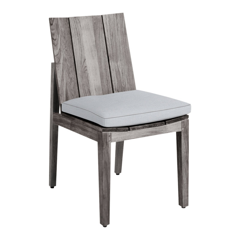 Chaise d'appoint en teck Ashland - Huître, Teck huître, Trépointe, Lin chambray