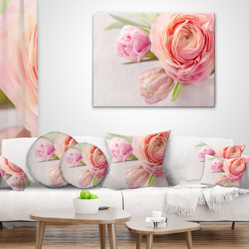 Pleine fleur et fleurs - Coussin imprimé floral, 16 po x 1 po, Coussin décoratif