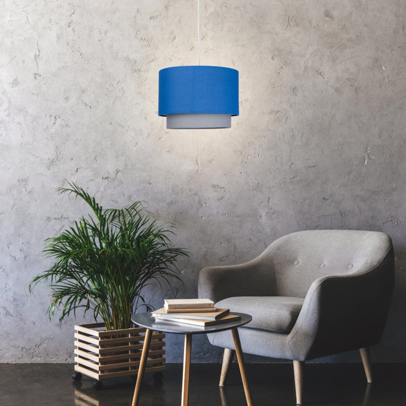 18cm H Cotton Drum Pendant Shade ( Uno ), Navy Blue & Grey