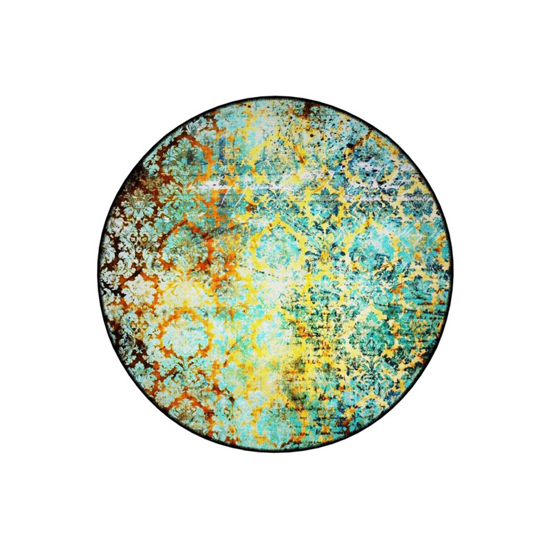 Green Traditional Patterned Round Woven Base Vintage Decorative Carpet, Round 5'