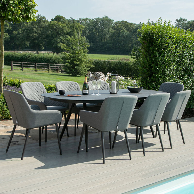 Ironton Outdoor Fabric 8 Seat Oval Dining Set, Grey