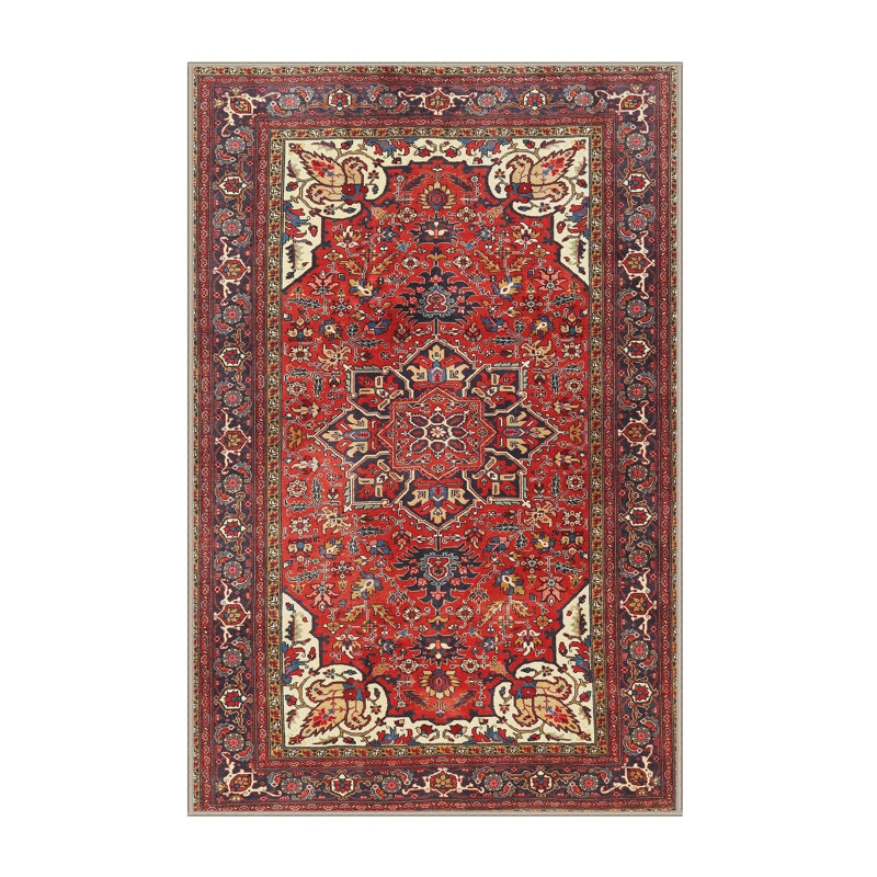 Tapis rouge/noir/beige traditionnel Boxrah, Rectangle 5 pi x 7 pi