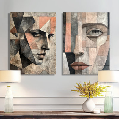 Visage aux angles multiples I - Cubisme - Tableau en deux parties sur toile