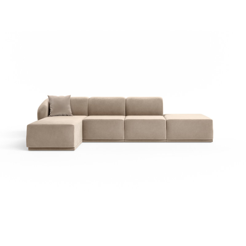 4 Seater Velvet Sofa & Chaise, Ivory