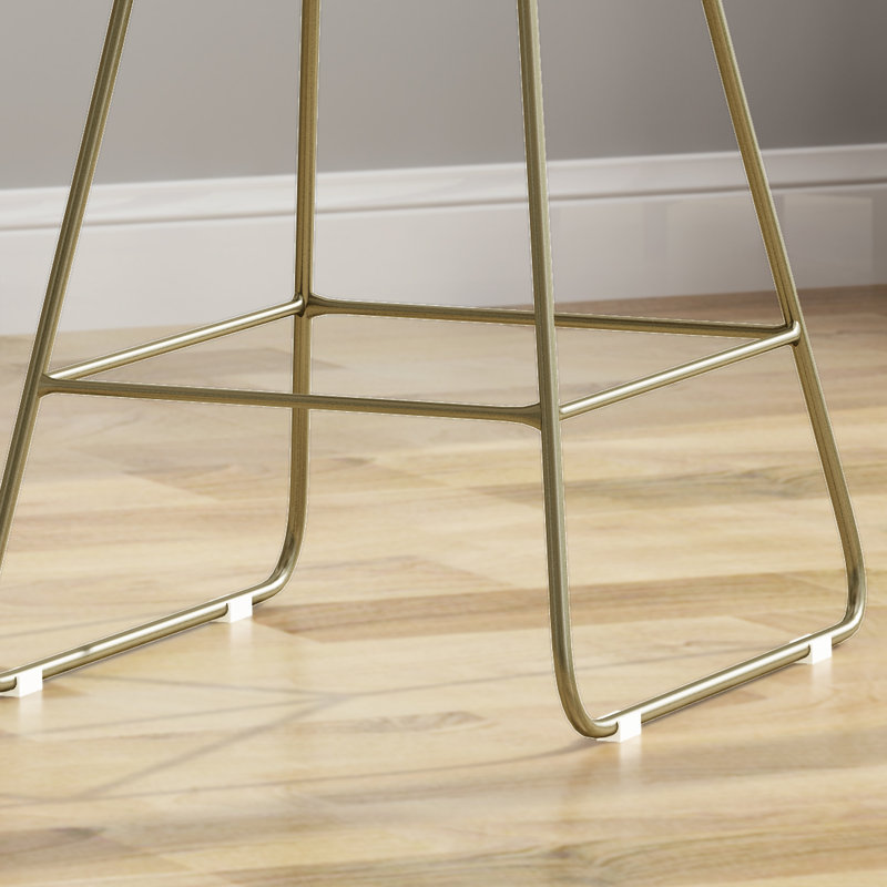 Set of 2 Light Brass Iron Counter Stools with Ivory Cushions