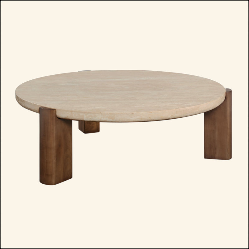 Plateau en travertin et table basse en chêne foncé Leonardo