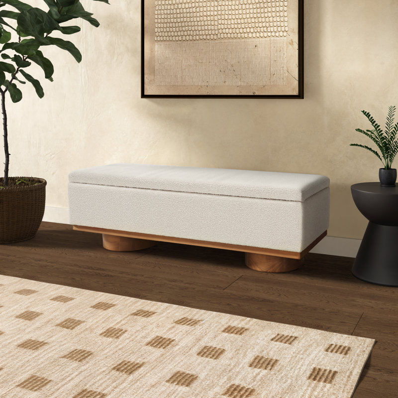 Banc de rangement rabattable, Crème Boucle, Naturel