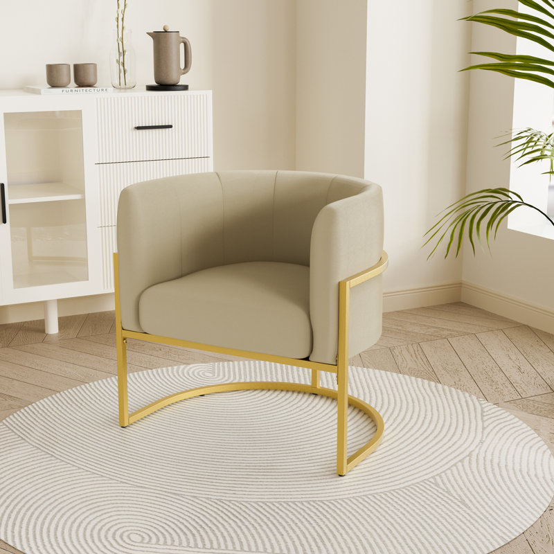 Fauteuil d'appoint rembourré Lanre, Tissu kaki / or