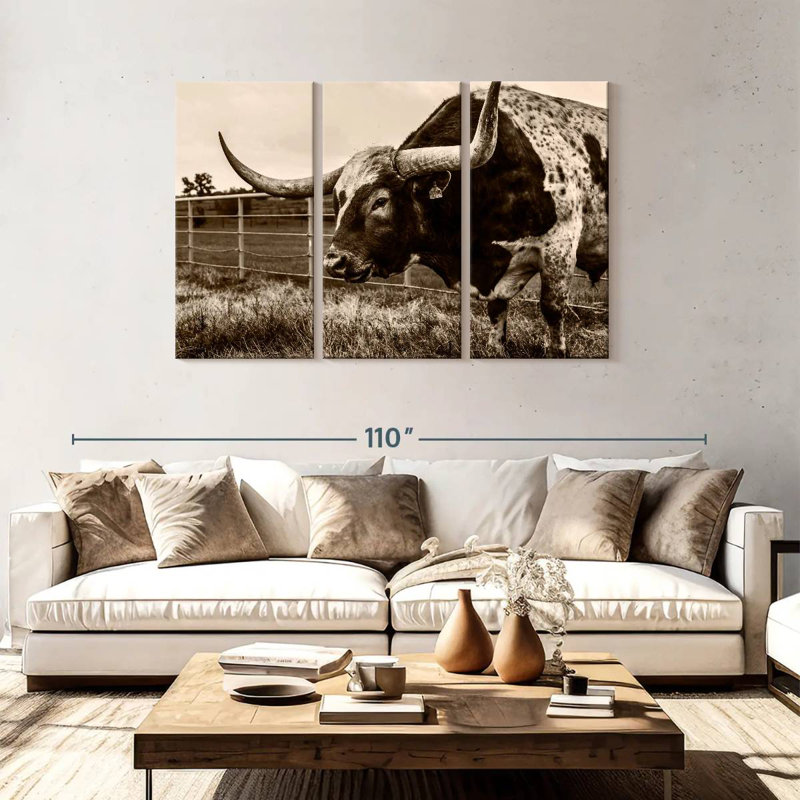 Sepia Longhorn, 48" H x 74" W